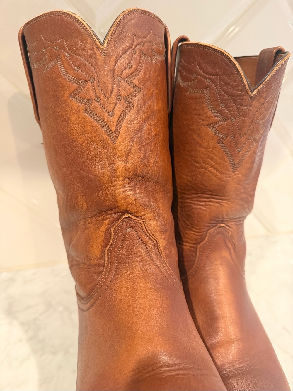 Lucchese roper Western Leather Cowboy Boots sz 9 Cognac Brown - Picture 3 of 11